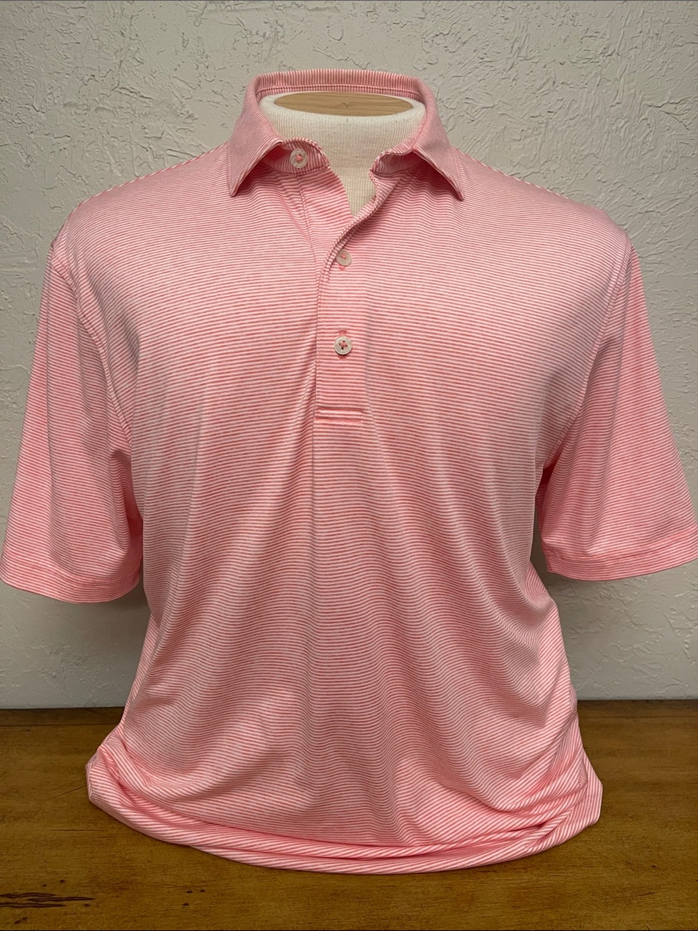 johnnie-O Rose and White Heather Striped Short-Sleeve Polo